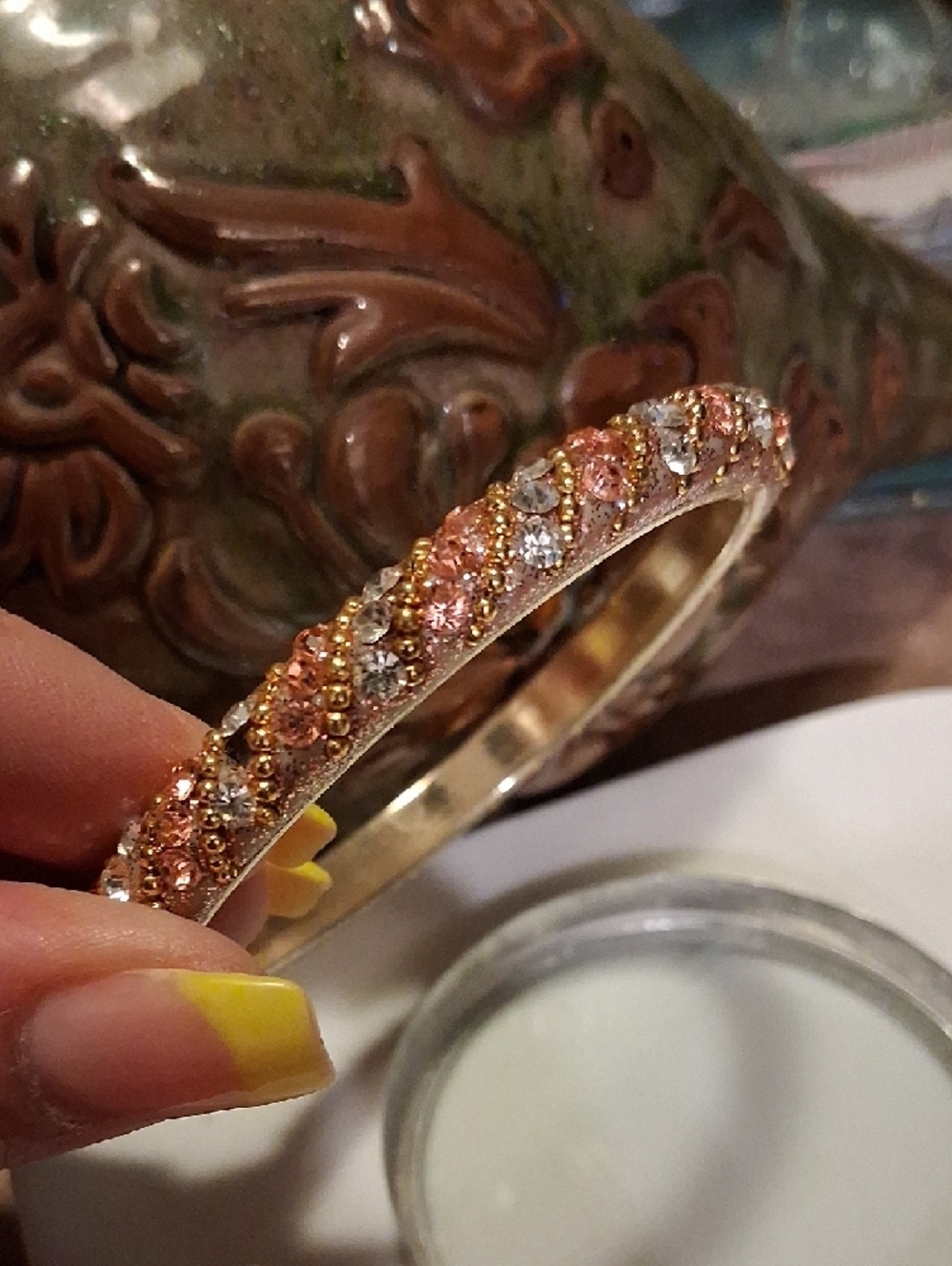 Rose Gold and Silver Crystal Bangle Bracelet - Picture 4 of 7